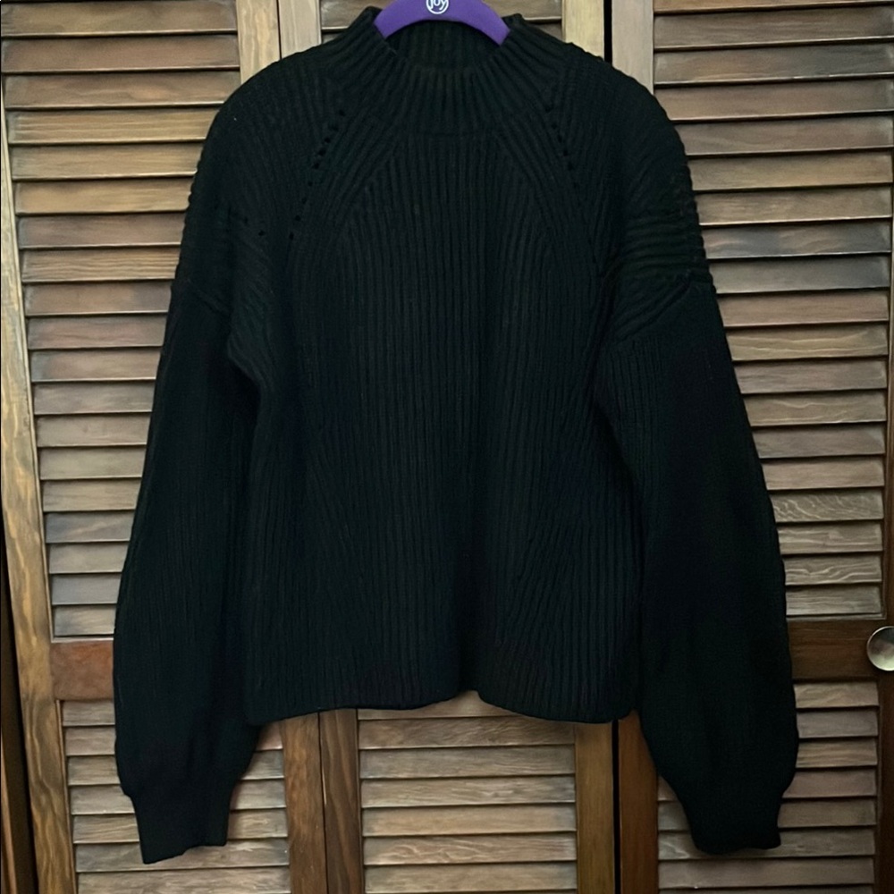Cozy Black Puff Sleeve Knit Sweater